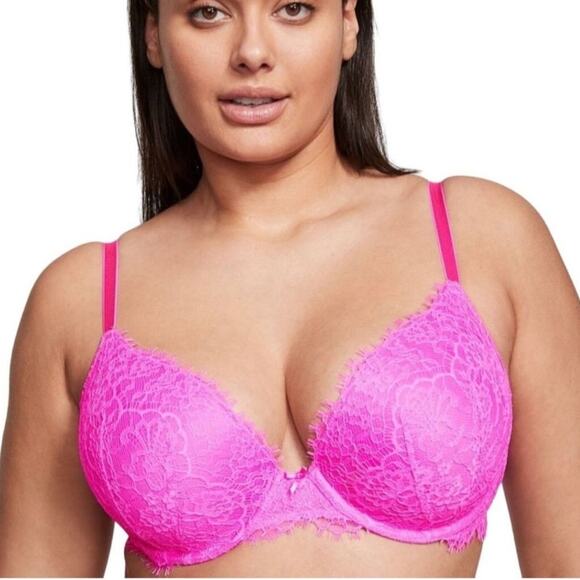 NWOT Victoria’s Secret 38DD Dream Angels Lightly Lined Lace Demi Bra Pink Berry - Picture 1 of 7